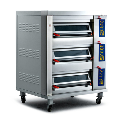 Elektrische Oven 3 Dek 6 Dienbladen 380V 50Hz 19.8KW van het Pizzabaksel