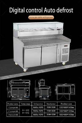 1.8M Salad werktafel 3 deuren onder de toonbank gekoelde pizza bereiding tafel met top display